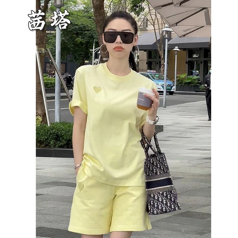 高级感运动休闲套装女夏2025新款时尚洋气宽松美式复古短裤两件套
