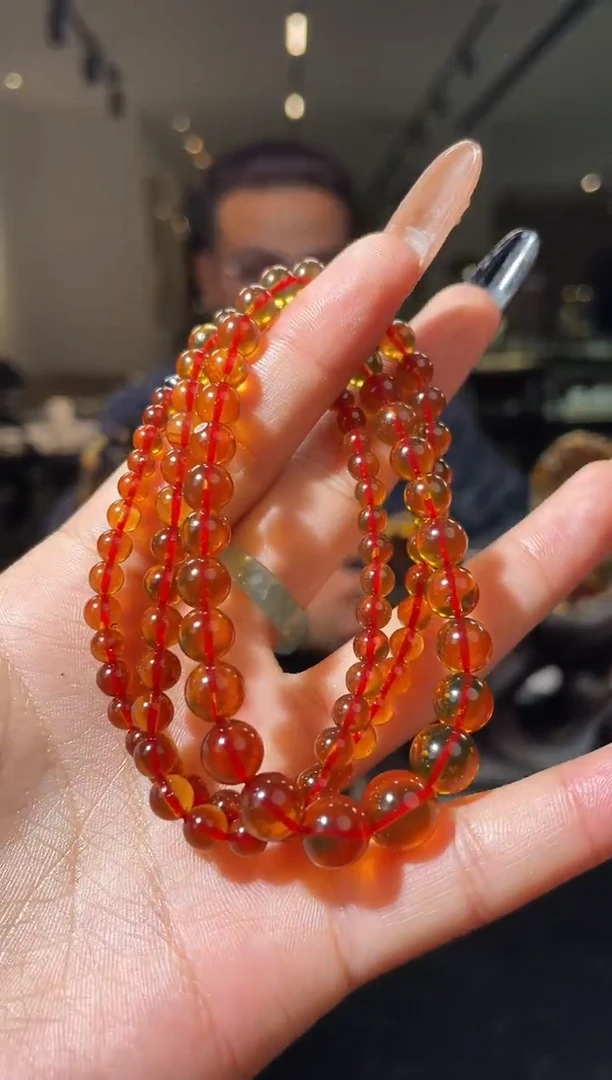 琥珀颈饰未镶嵌缅甸琥珀血红茶塔链