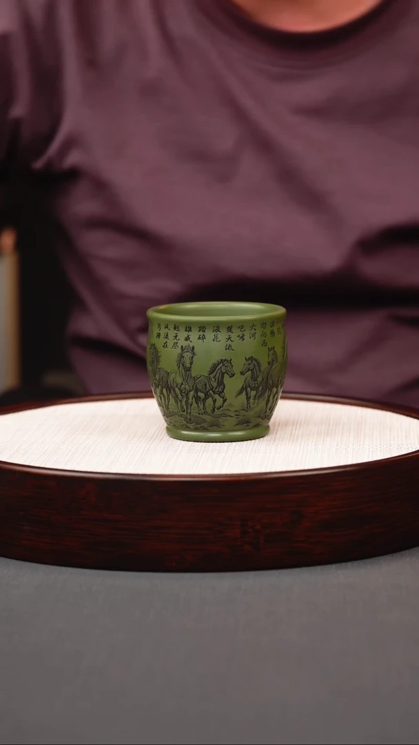 茶壶紫砂绿泥八骏主人杯