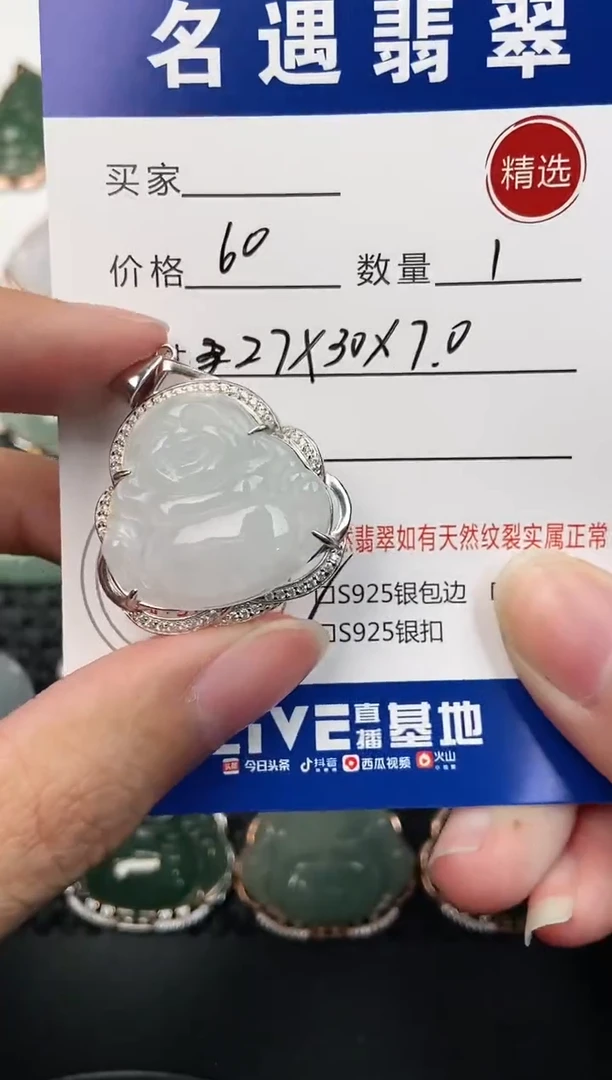 颈饰银S925镶嵌翡翠挂件