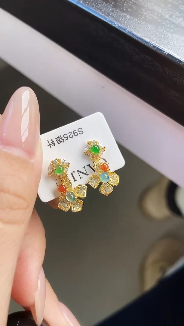 银S925镶嵌翡翠耳饰12