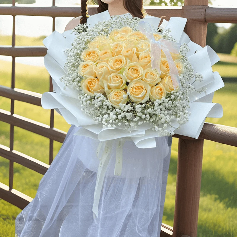 33朵香槟玫瑰花束送女友闺蜜生日全国鲜花同城配送情人节花店