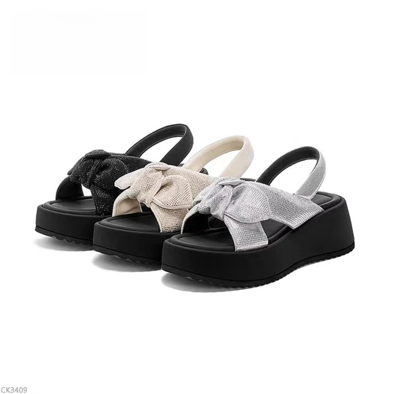 简约纯色拖鞋2025夏季新款水钻蝴蝶结简约露趾凉鞋女