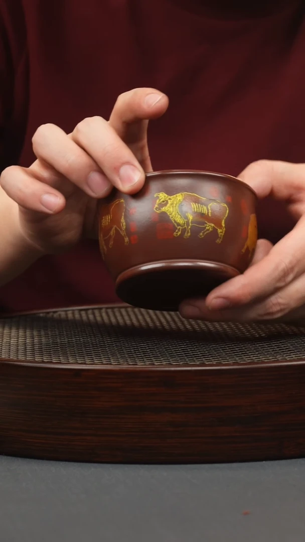 【闪购商品】紫砂茶壶五牛杯石红