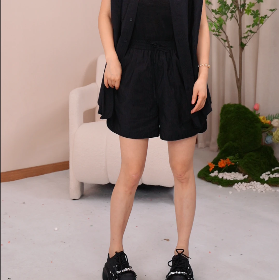 MILIAN/觅恋206黑色短裤女士百搭时尚宽松简约舒适自由