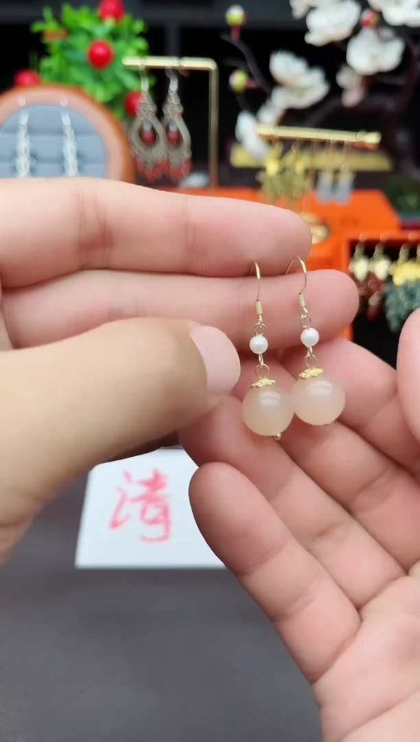 玛瑙/玉髓耳饰银S925镶嵌218000