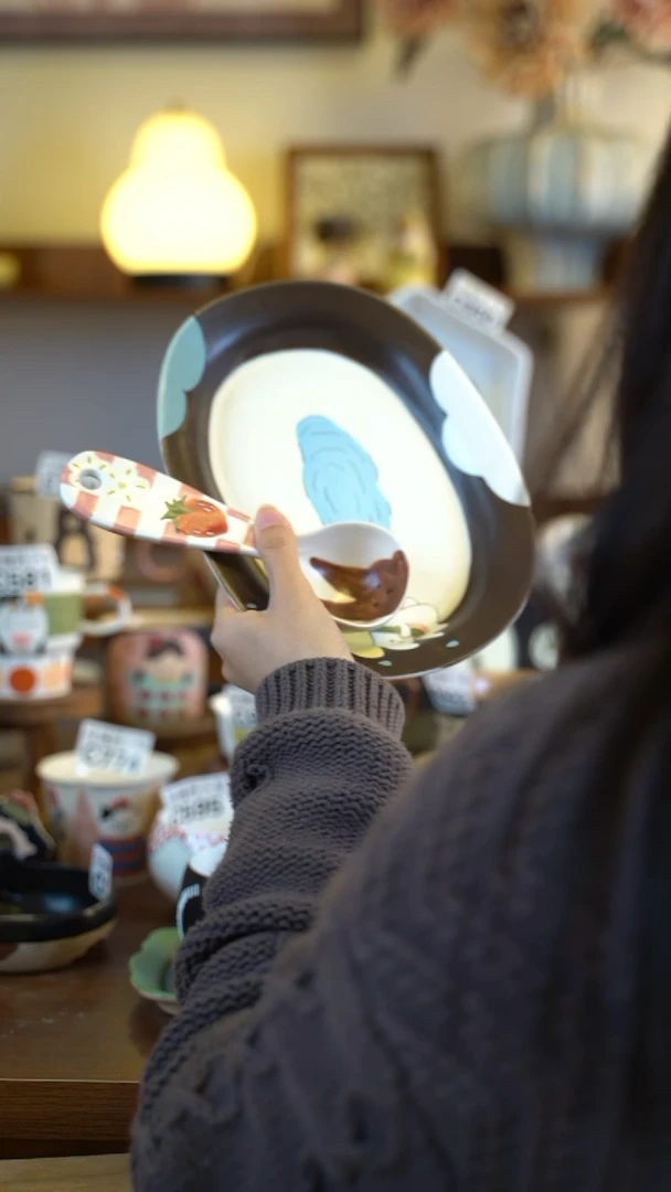 摆件陶养*多粉兔勺+下雨小狗盘