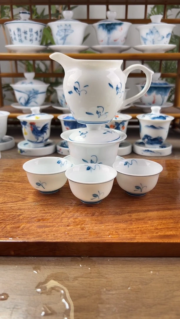 微瑕玉兰130ml三才盖碗+小和顺杯6+公道杯