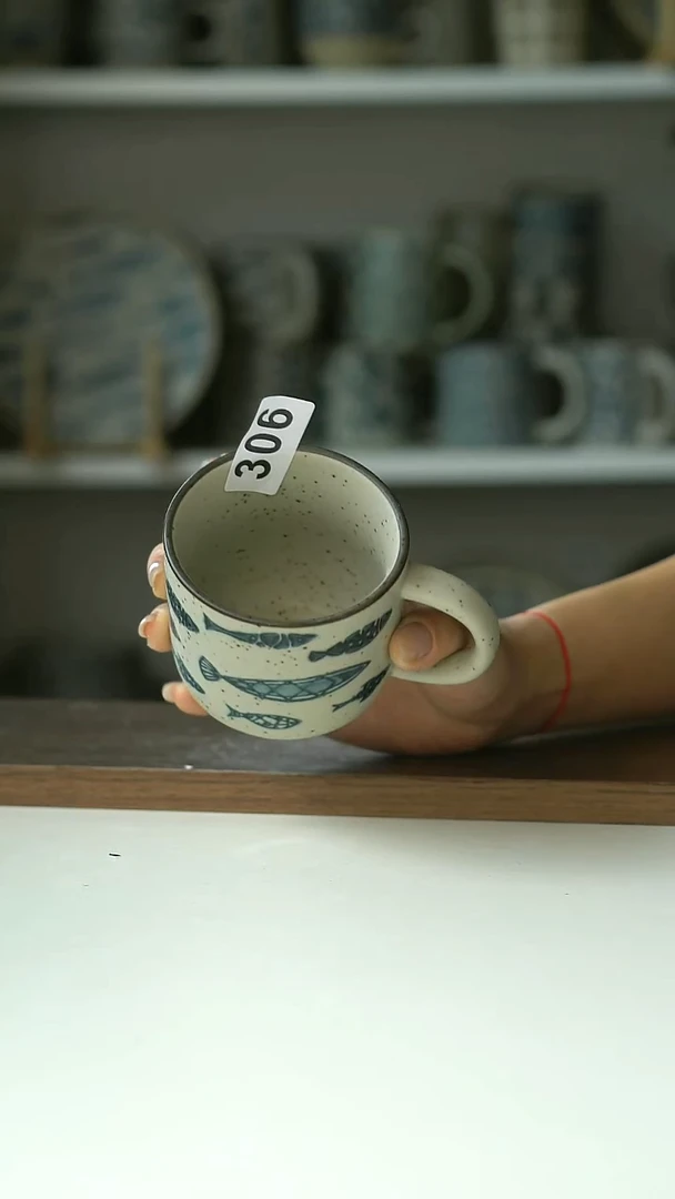 陶瓷306粗陶鱼群赶海咖啡杯240ml@4-2@