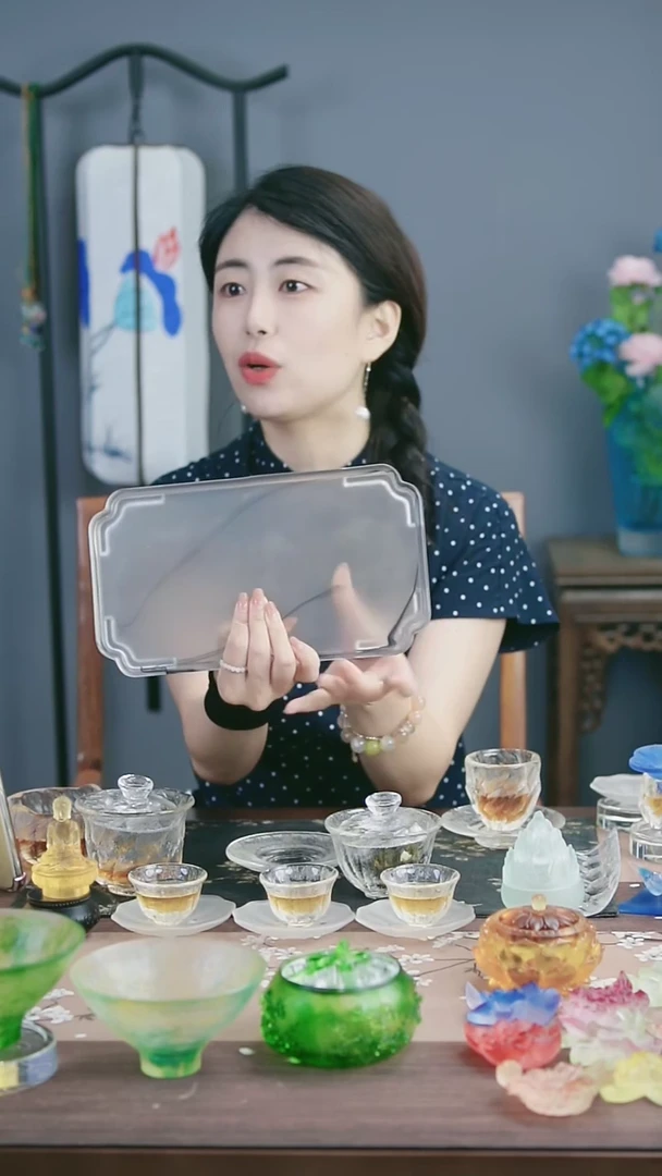 琉璃手工艺品水墨画茶盘