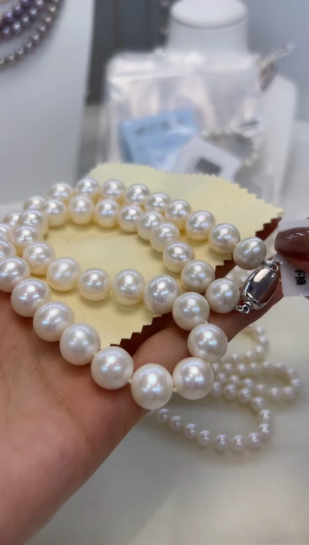 淡水珍珠银S925镶嵌颈饰9.5-10.5无核白珠项链