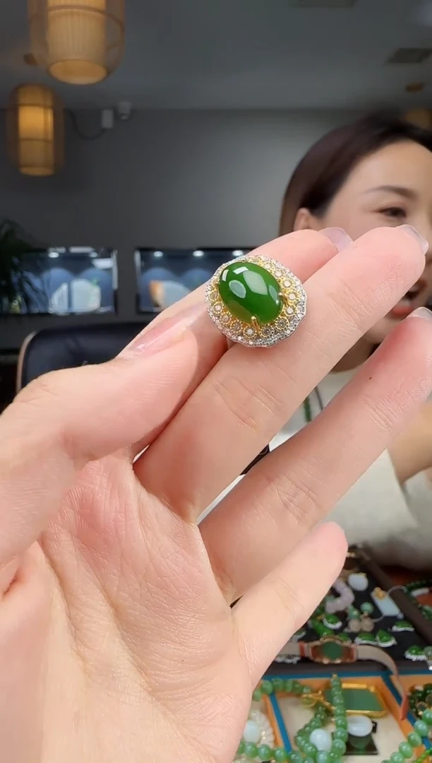 银S925镶嵌戒指和田玉1