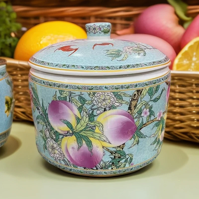 湖蓝寿桃家用储物罐