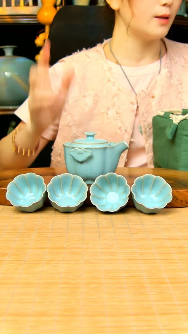 天青色祥云快客手抓壶四杯