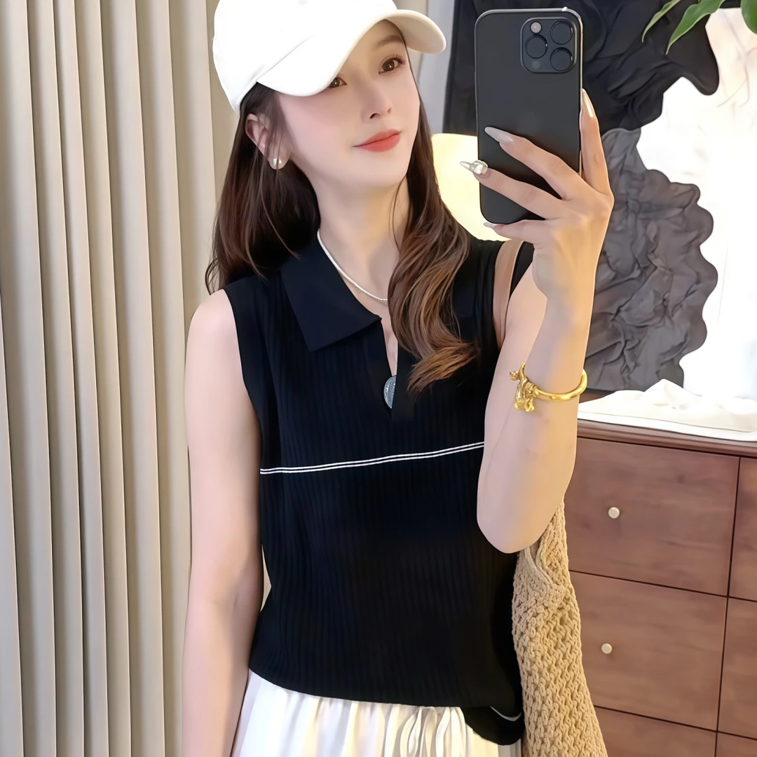 Polo领冰丝薄款针织背心女夏季2025新款独特超好看针织衫无袖上衣
