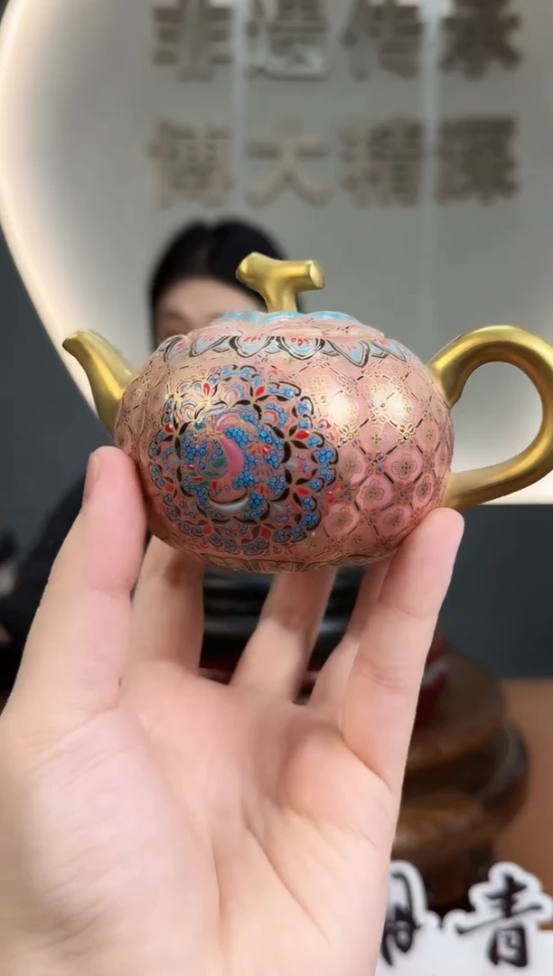 摆件瓷非遗基地珐琅南瓜壶22带证书