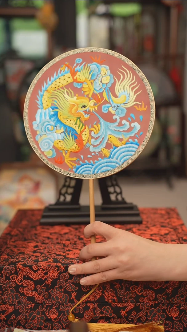 扇子团扇 绣花双面非遗