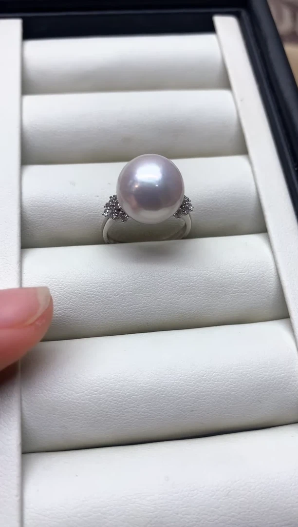 银S925镶嵌戒指淡水珍珠12-13mm