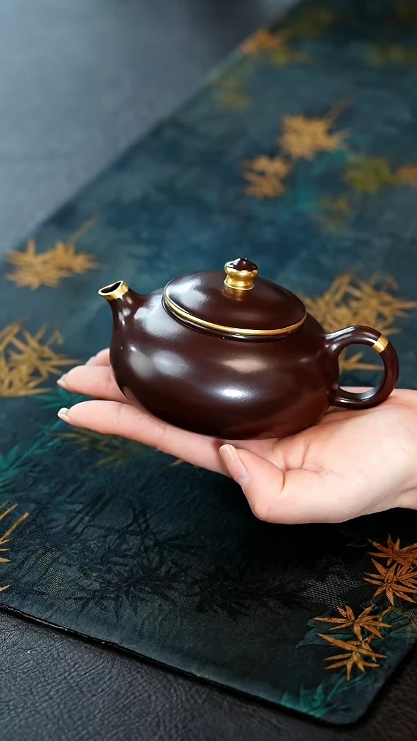 【闪购商品】紫砂茶壶22紫砂壶描金寒江