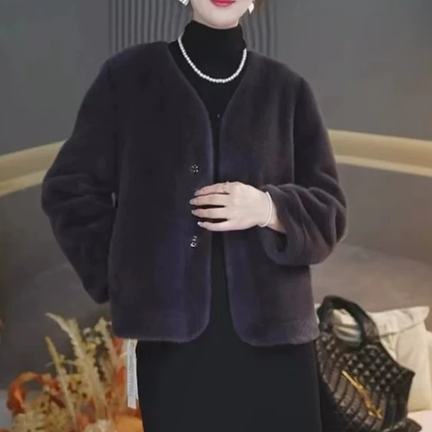 V领短外套女2024秋冬软糯保暖慵懒风宽松加厚上衣