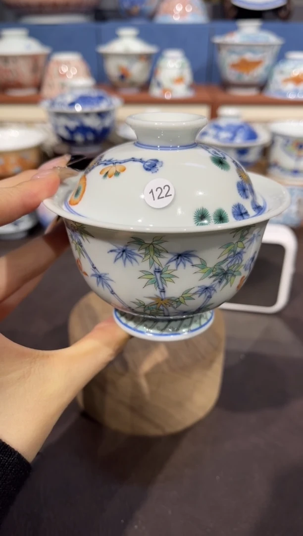 【闪购商品】杯122古彩松竹梅盖碗微瑕