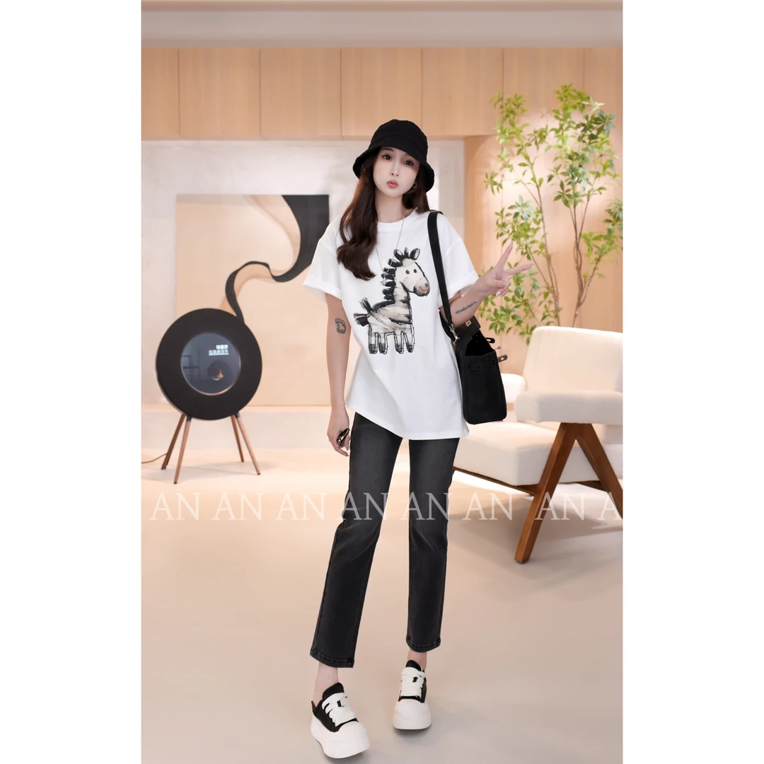 C02282新款时尚宽松减龄慵懒风设计感小众斑马T恤