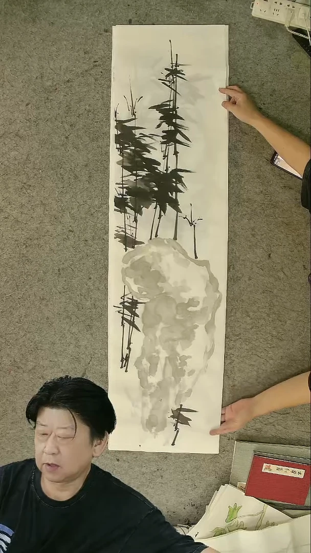 国画四尺对开  墨竹条屏 34*138cm