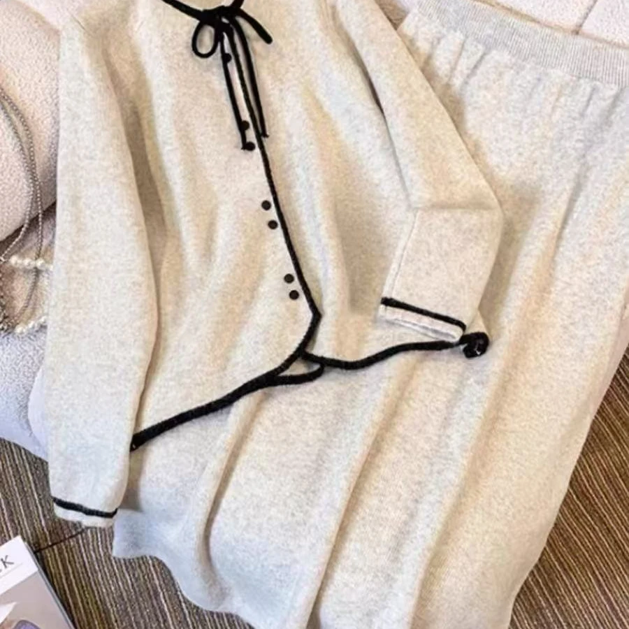 9265#大码慵懒风针织开衫半身裙套装女胖mm韩版气质显瘦两件套