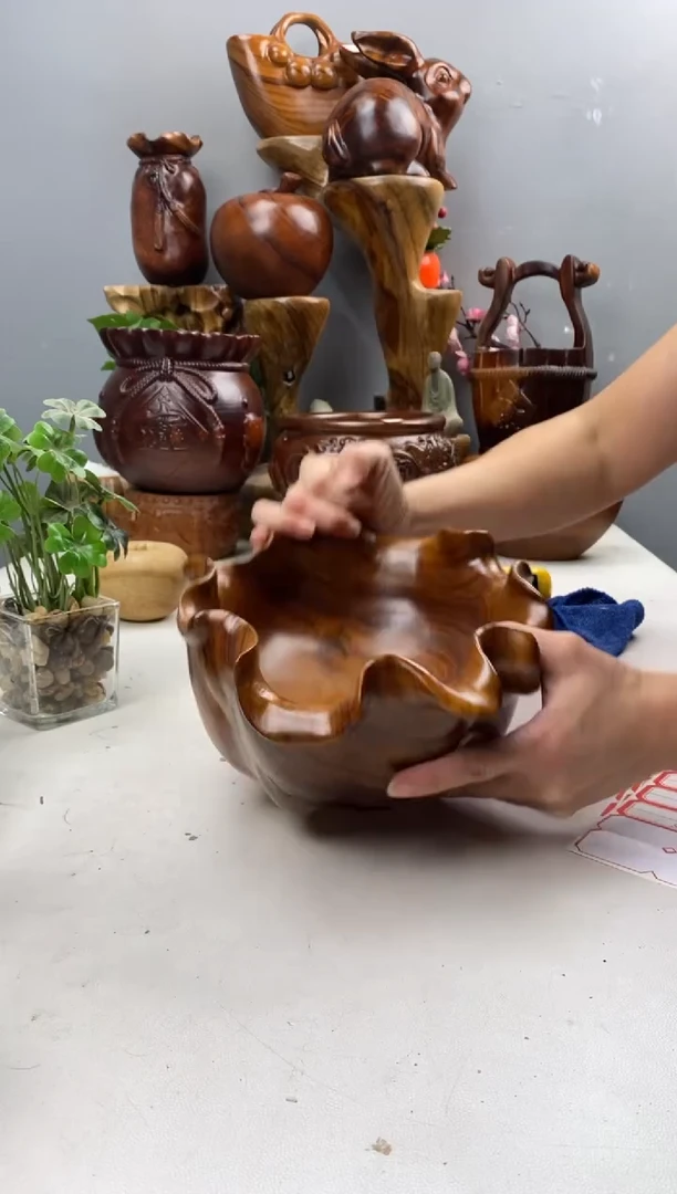 香樟木A19荷叶果盆/尺寸