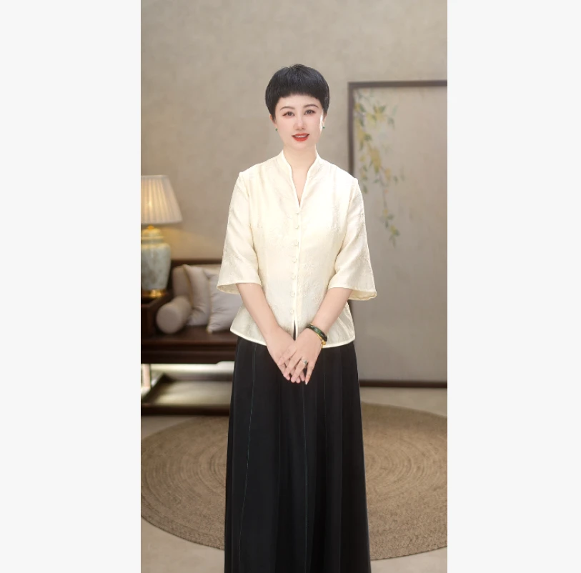 微瑕 介意慎拍25年春夏立体浮雕桑蚕丝新中式国风立领上衣A3930