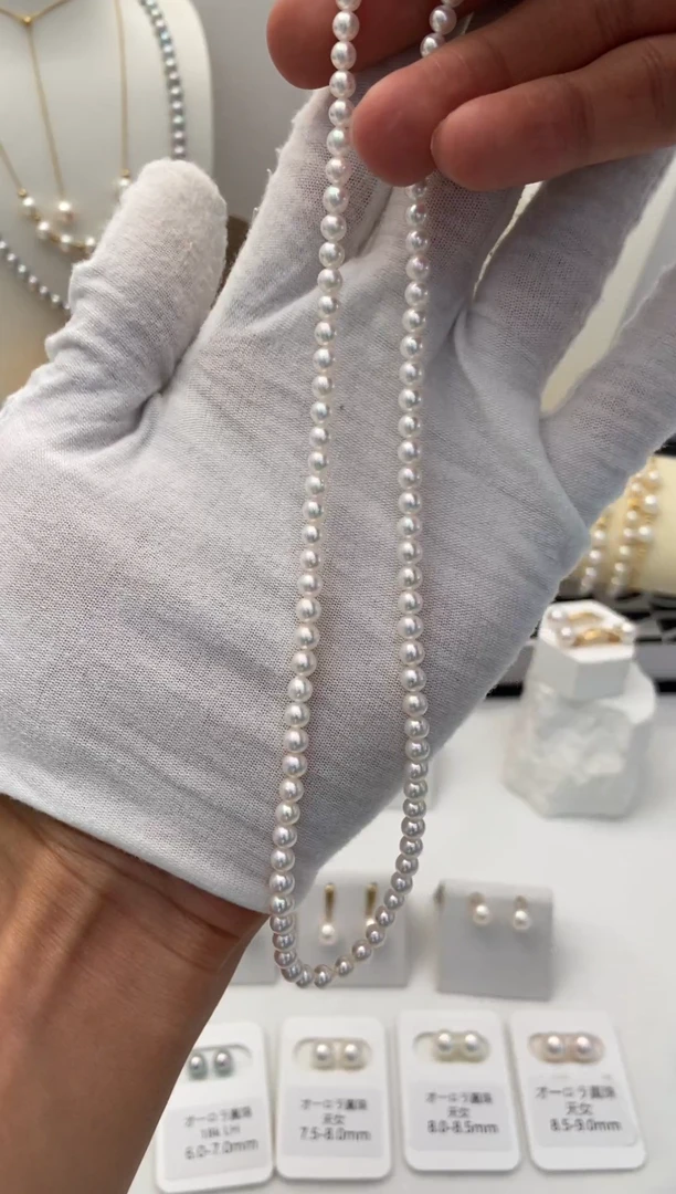 项链银S925镶嵌海水珍珠小米珠4.0-5.0