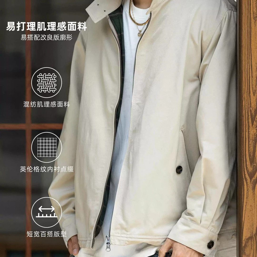 【推荐】MASSULTI 24AW日系复古易打理混纺G9立领哈灵顿夹克外套