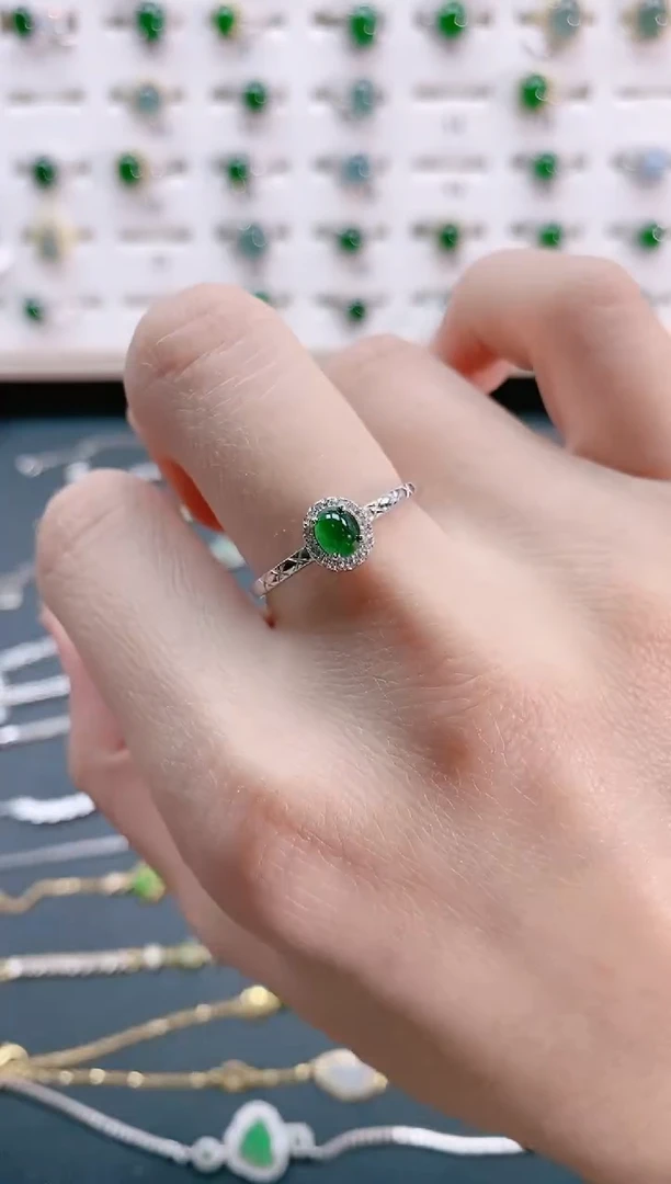 【闪购商品】翡翠戒指银S925镶嵌天然翡翠