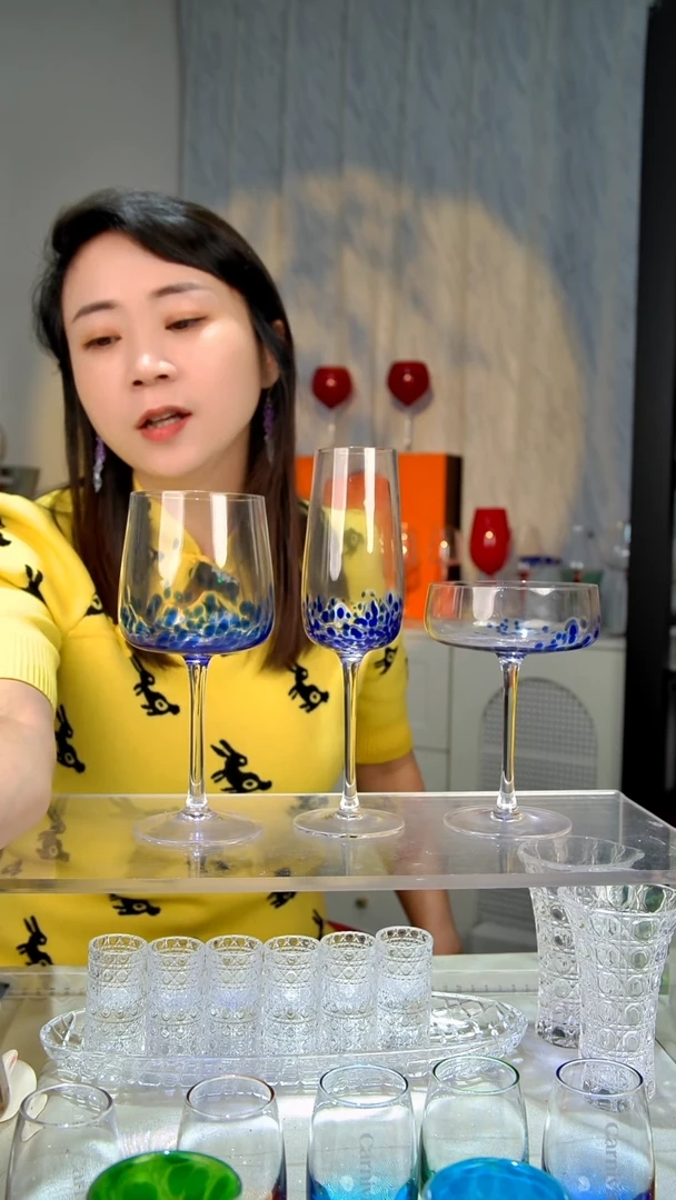 玻璃3只蓝色彩点红酒杯香槟杯鸡尾酒杯11111