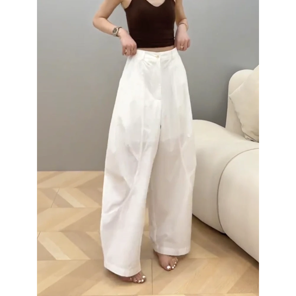 巨好搭！真心舒服！白色休闲裤女直筒阔腿裤薄款宽松显瘦遮肉拖地裤