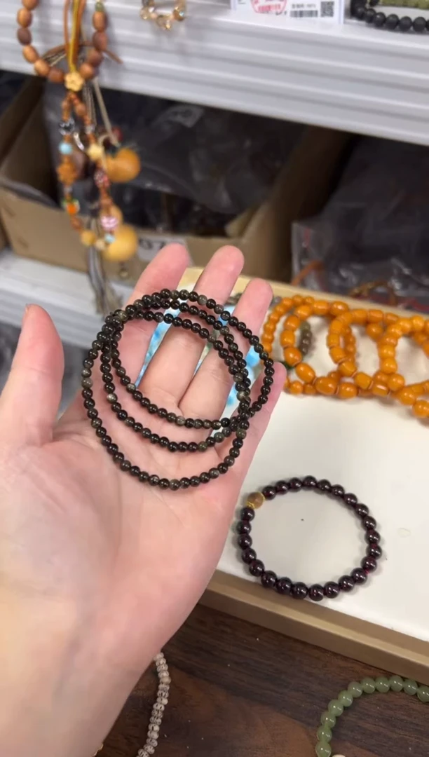 黑曜岩未镶嵌手链玉化金曜石圆珠多圈手链4M