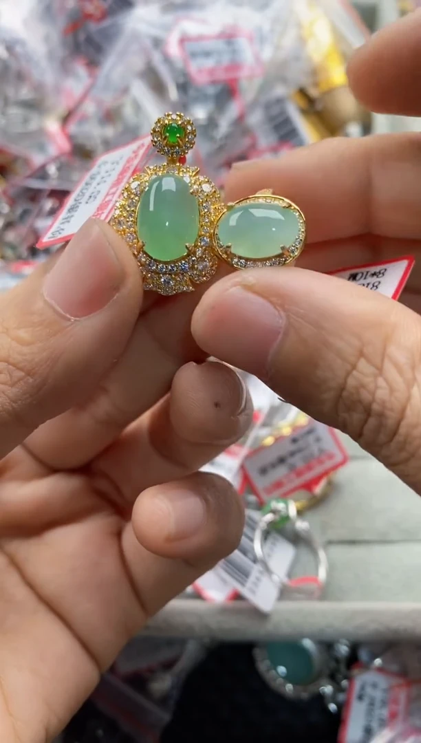 银S925镶嵌戒指翡翠14                 7