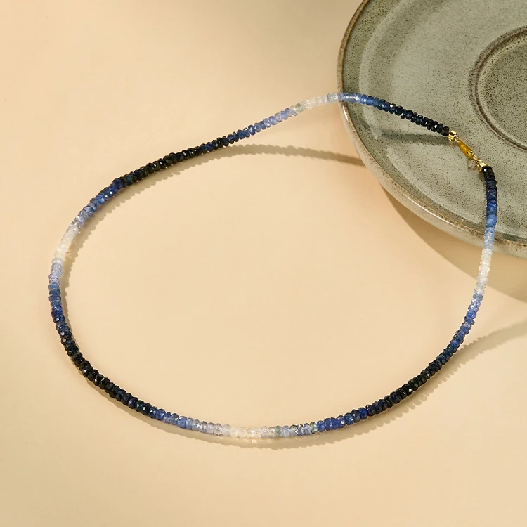 ECI【云熹】蓝宝石项链18k金蓝宝石珠串颈饰渐变色轻奢项链男女同款