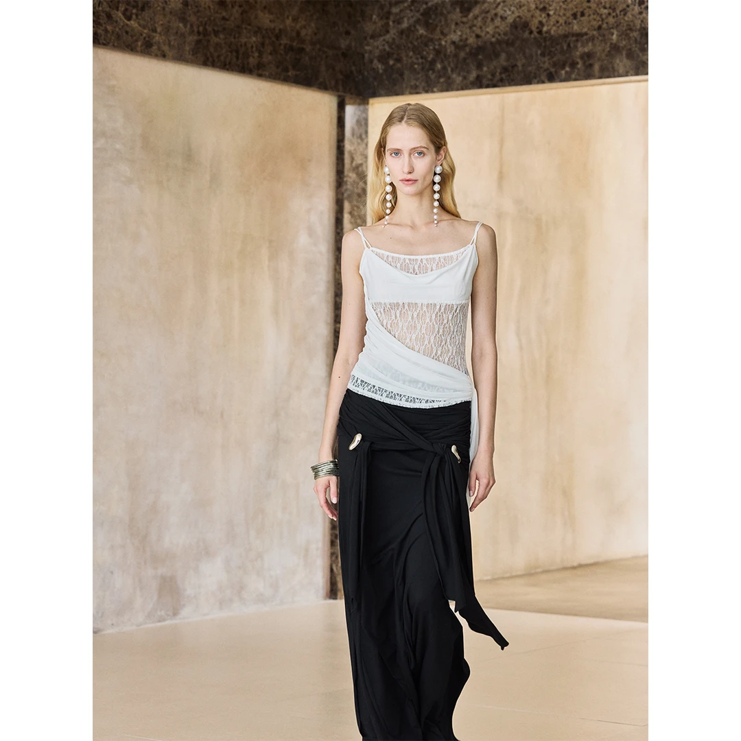 A KIND EGO【新品】假两件层次飘带吊带上衣Y191