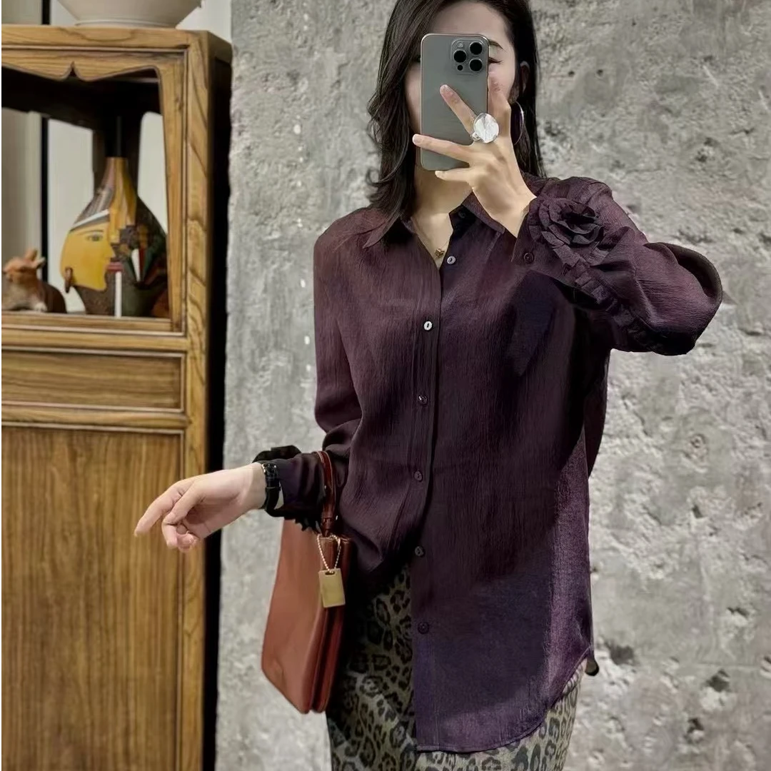 深圳南油2025春季新款网红百搭翻领衬衫复古长袖外套显瘦衬衣上衣
