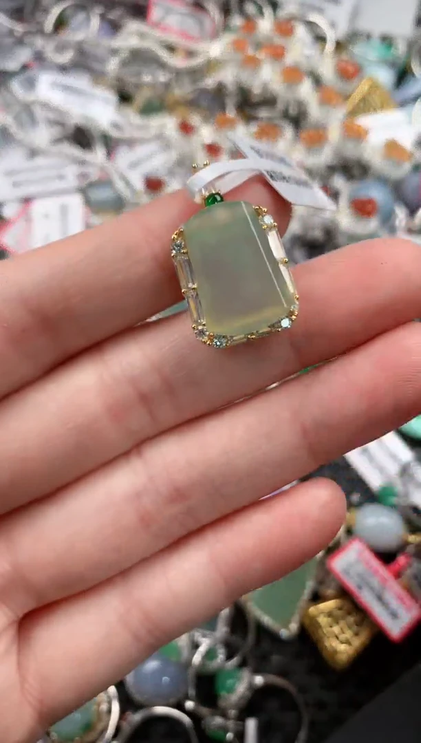 银S925镶嵌戒指翡翠666--6