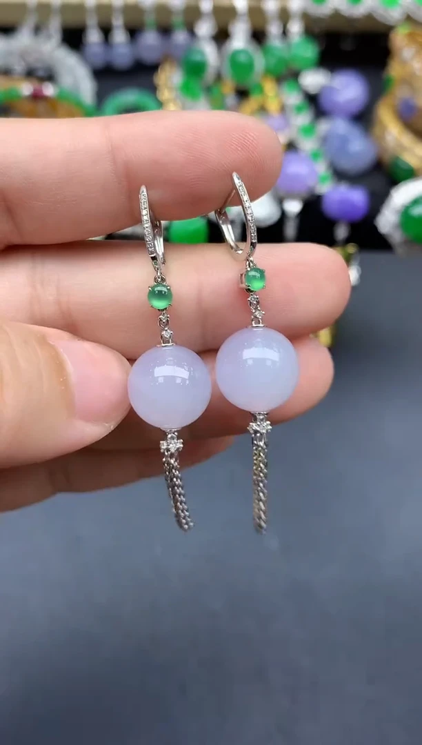 18K金镶嵌翡翠耳饰368-春日珠宝