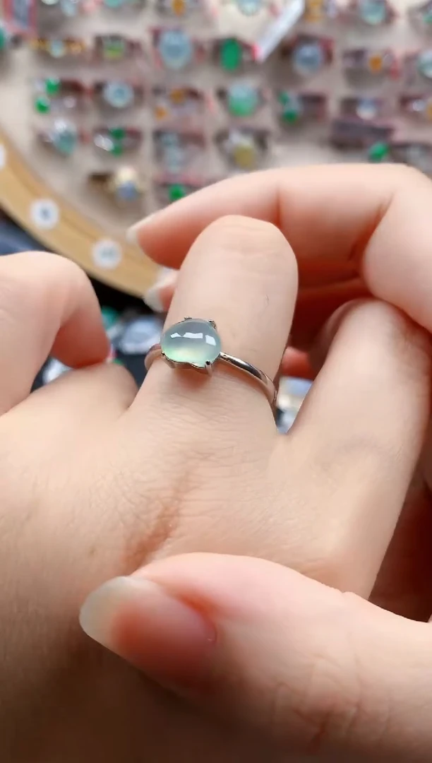 银S925镶嵌戒指翡翠天然A货缅甸翡翠