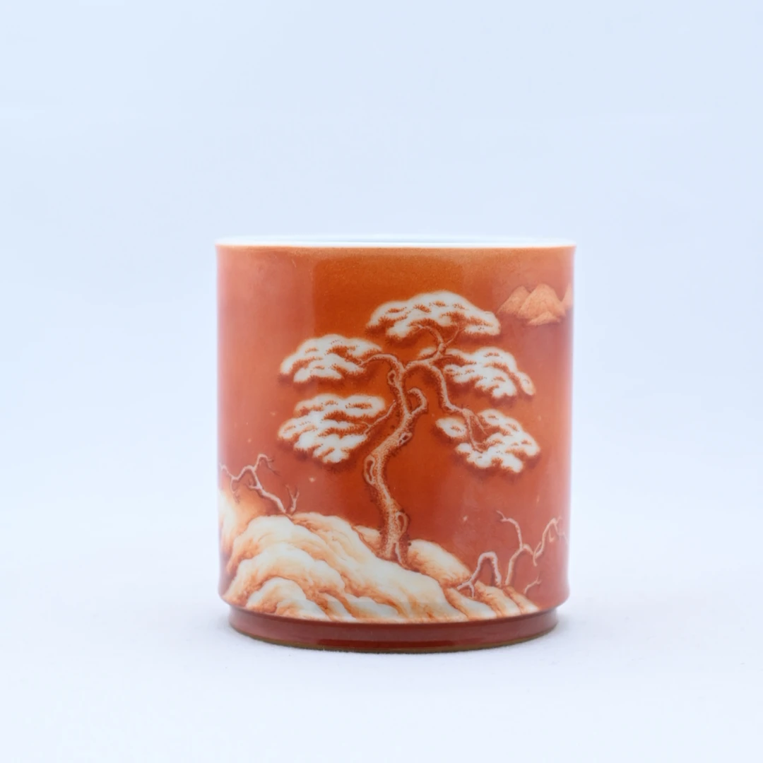 【景德镇名窑口】团窑 矾红独享孤独直口杯 高端茶器全手工手绘