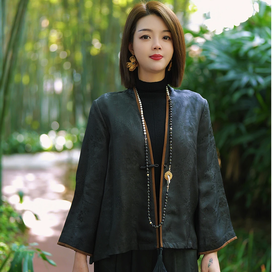 《美萝》香云纱 短外套 提花 透孔花萝 100桑蚕丝 25姆米