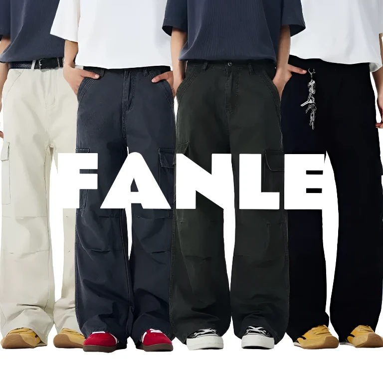 FANLE宽松休闲裤秋冬美式男款黑色长裤工装裤水洗防风做旧高级感