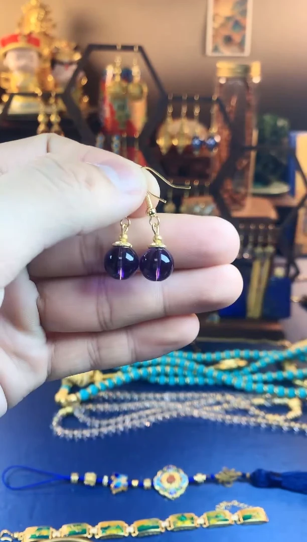 【闪购商品】紫晶耳饰银S925镶嵌紫水晶设计师款耳钩