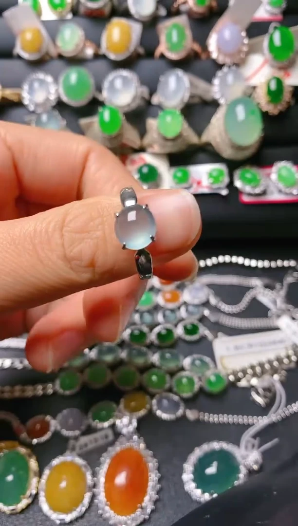 【闪购商品】翡翠戒指银S925镶嵌天然A货翡翠1