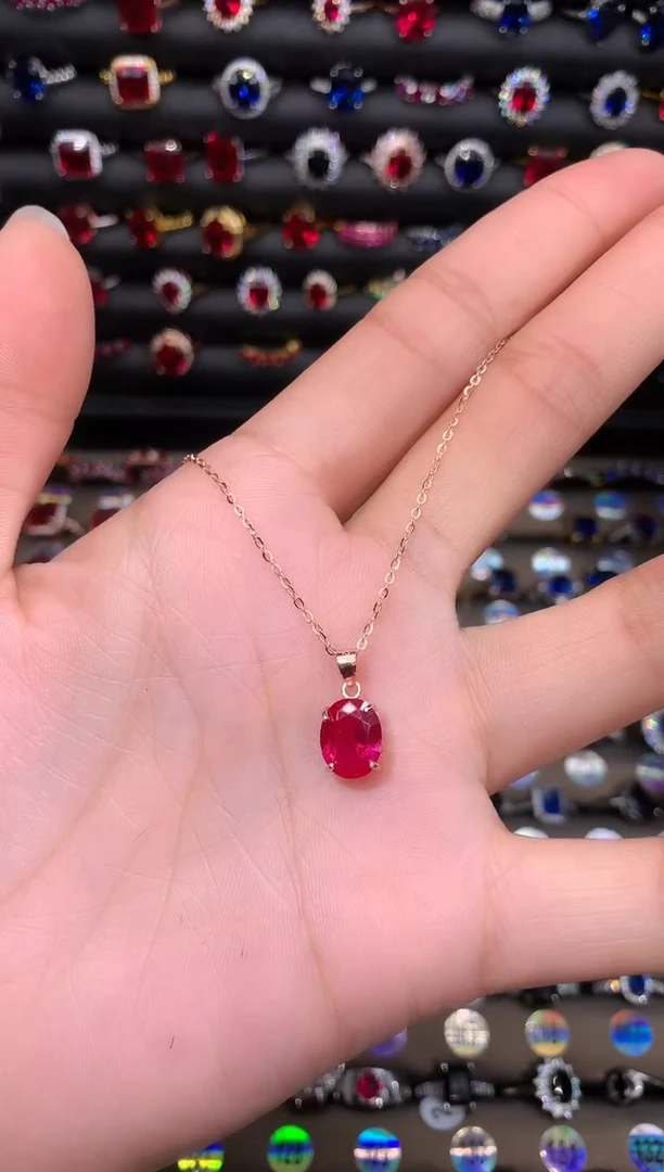 【闪购商品】红宝石颈饰银S925镶嵌810玫瑰金