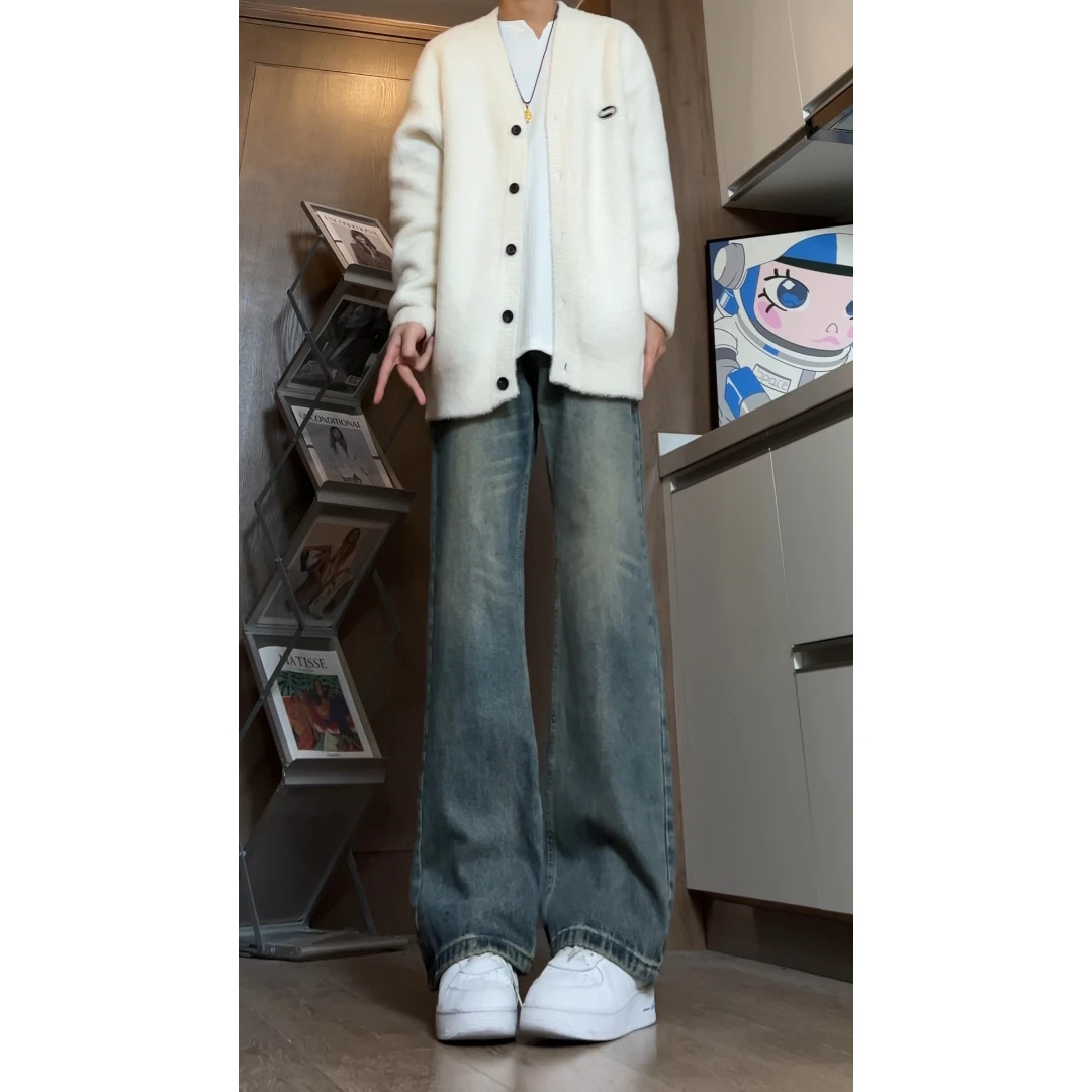 美式高街牛仔裤春季新款直筒裤长裤阔腿裤男款显瘦cleanfit裤子